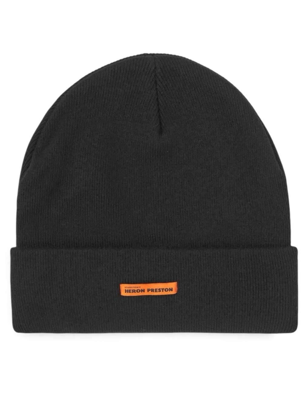 New Heron Preston Black Knit Beanie with Orange Logo 100% Wool Designer
